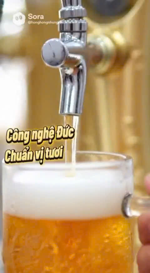 Nhân viên rót bia tươi đúng cách từ vòi bia tại quầy