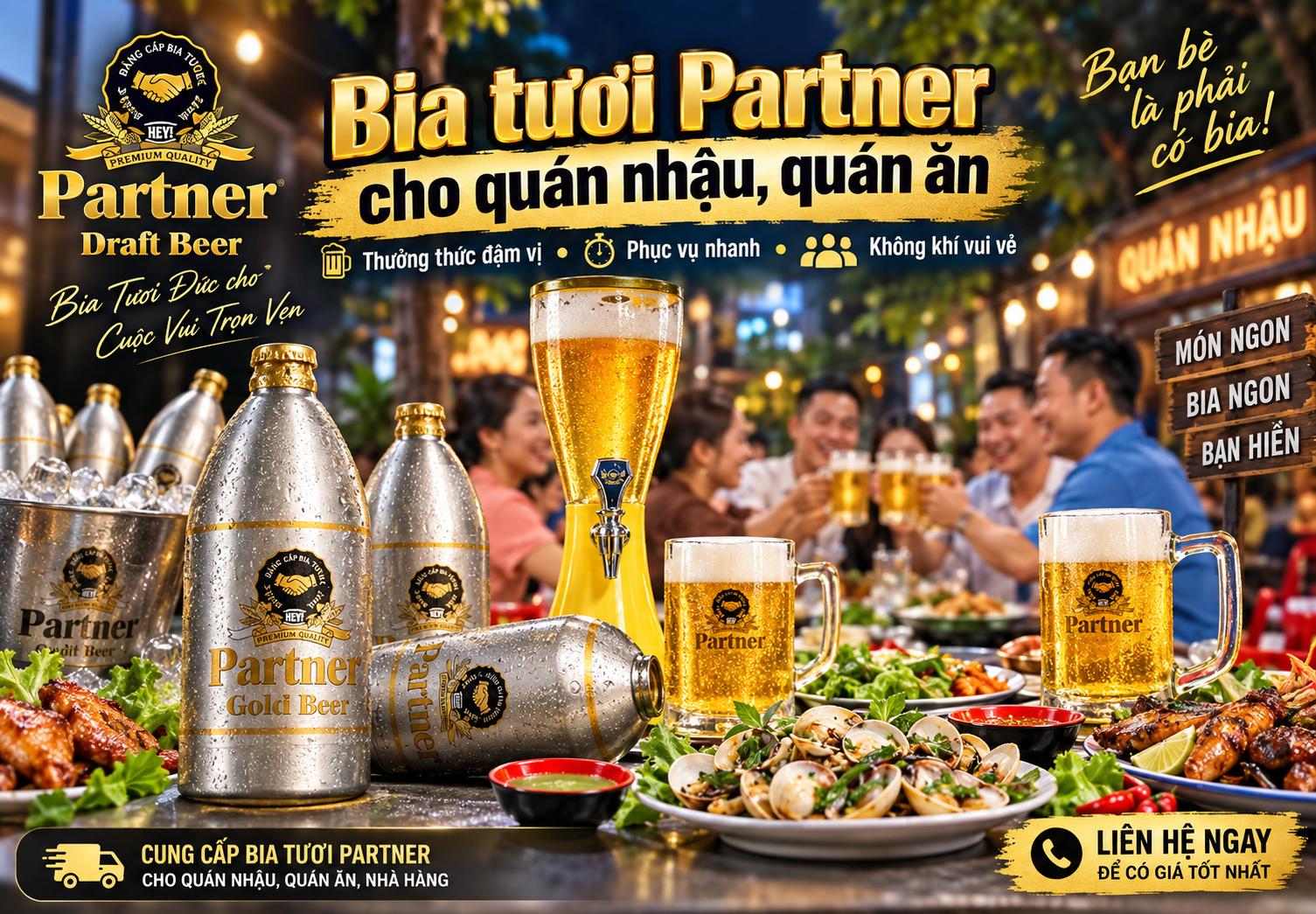 Quán nhậu sân vườn tại Xuân Lộc đang phục vụ bia tươi